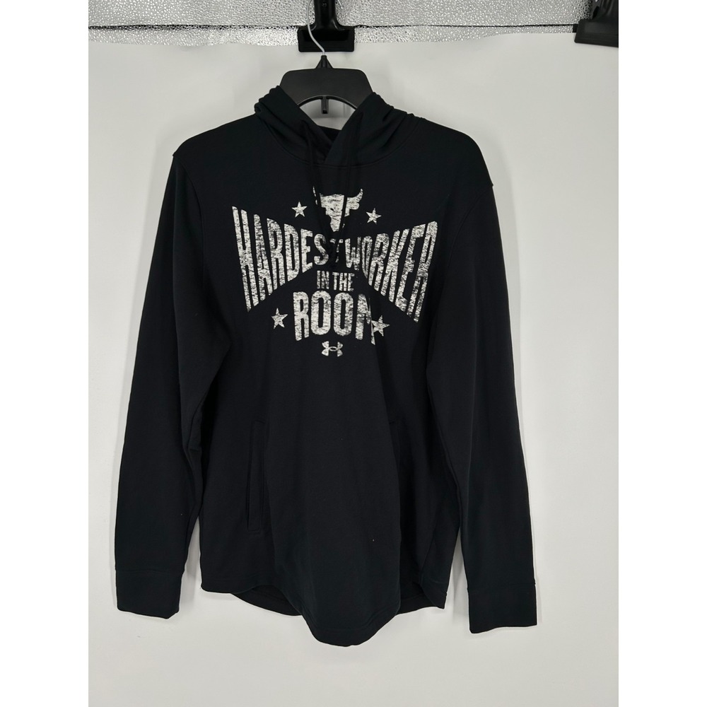Under Armour Project Rock Terry Hoodie Medium Sweatshirt Hardest Worker Graphic